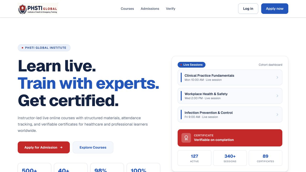 PHSTI homepage and online learning platform